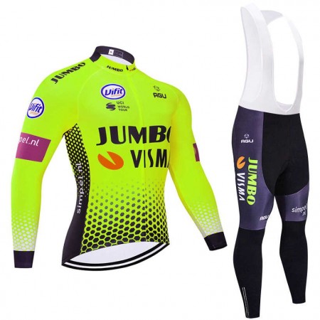 Tenue Cycliste Manches Longues et Collant à Bretelles 2019 Team Jumbo-Visma N002